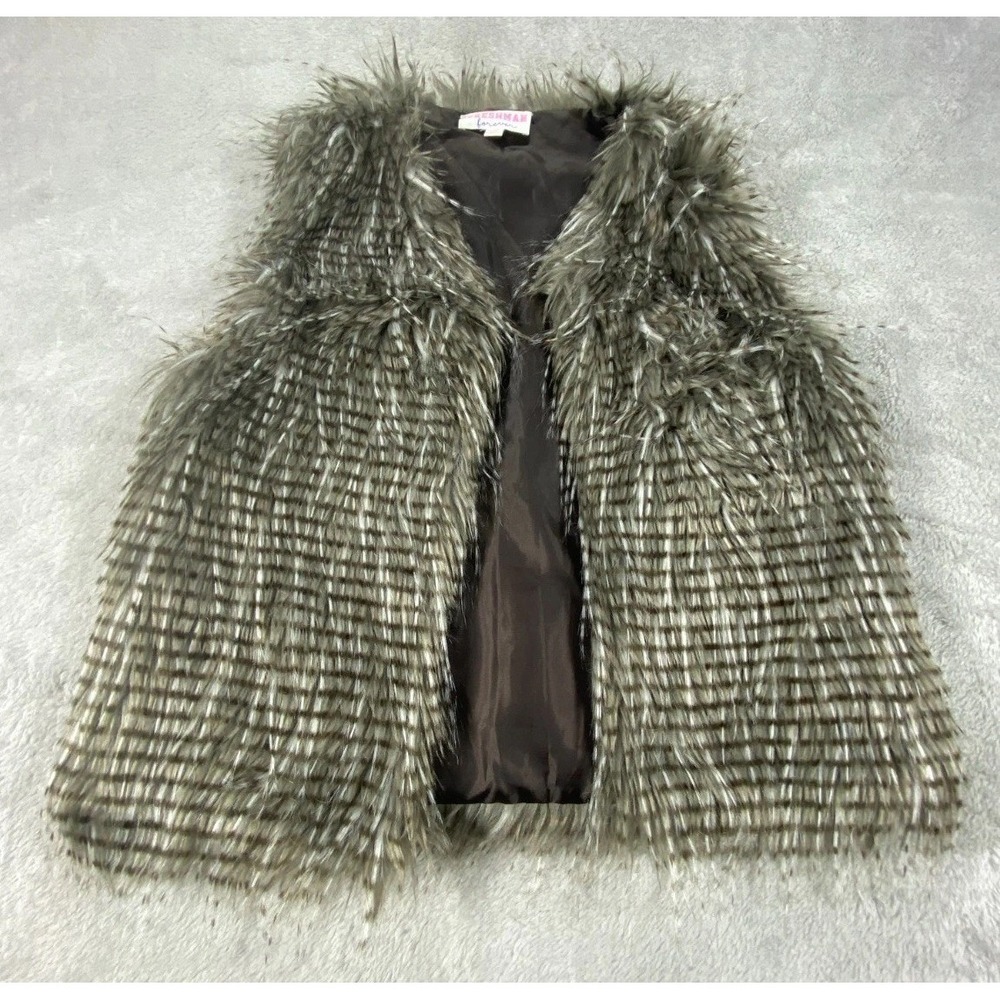 Freshman Forever Vest Womens 14 Beige Faux Fur‎ Open Front Cozy Street Wear